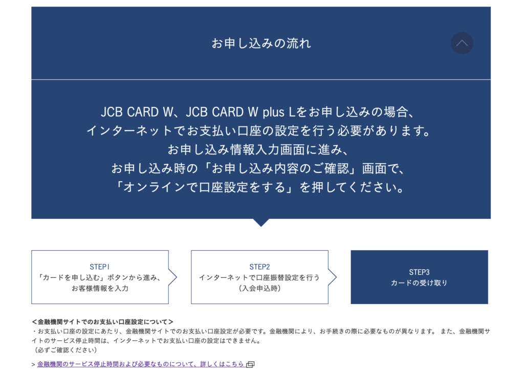 JCB CARD W(plus L)の申し込みの方法(流れ)の画像